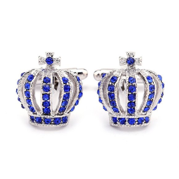 Men's  Sapphire Silver Tone Crown Cuff link - Picture 1 of 1